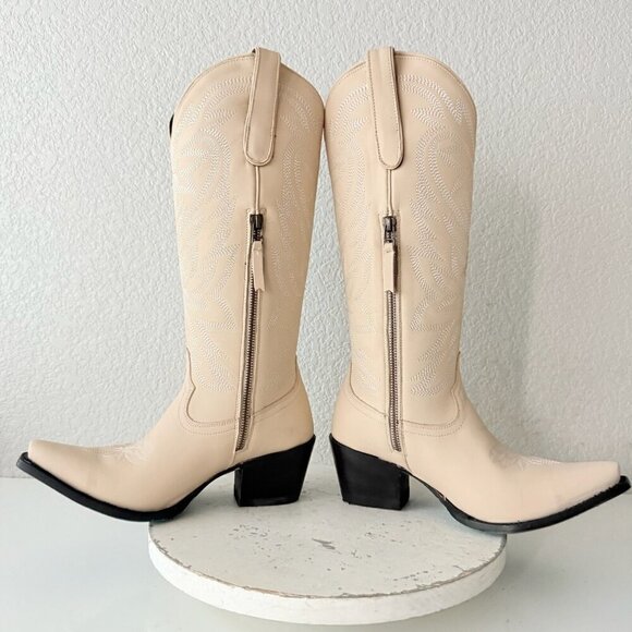 Lane SMOKESHOW Womens Cowboy Boots 8 Pale Ivory Leather Western Cowgirl Tall - Picture 9 of 13